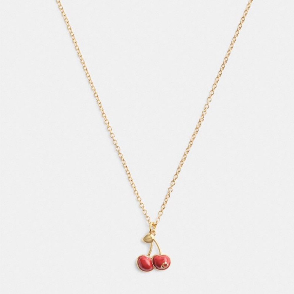 Coach Gold and Red Cherry Charm Necklace